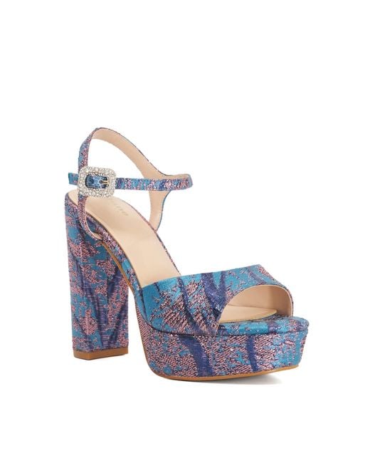 Dune Blue Maycie Patterned Platform Block Heels