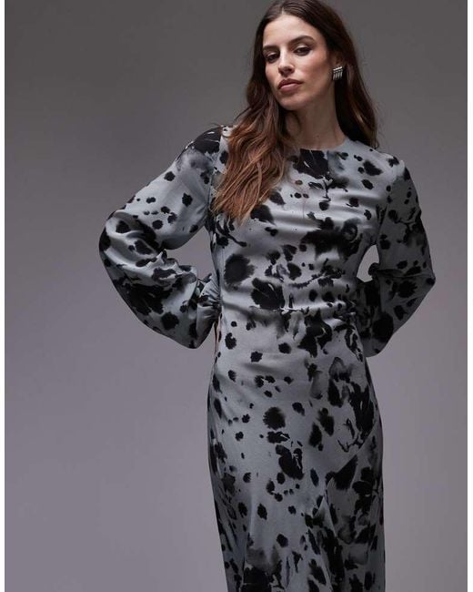 TOPSHOP Gray Balloon Sleeve Maxi Dress