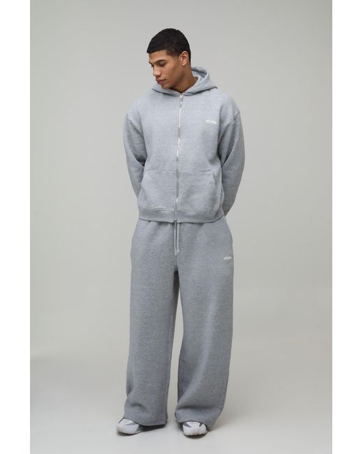 BoohooMAN Gray Oversized Boxy Sport Hooded Zip Through Wide Leg Tracksuit for men