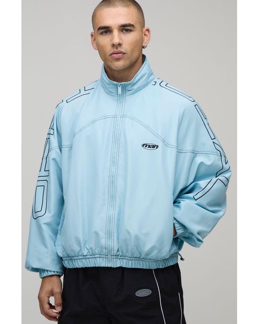 BoohooMAN Blue Oversized Official Large Scale Graphic Sports Jacket for men