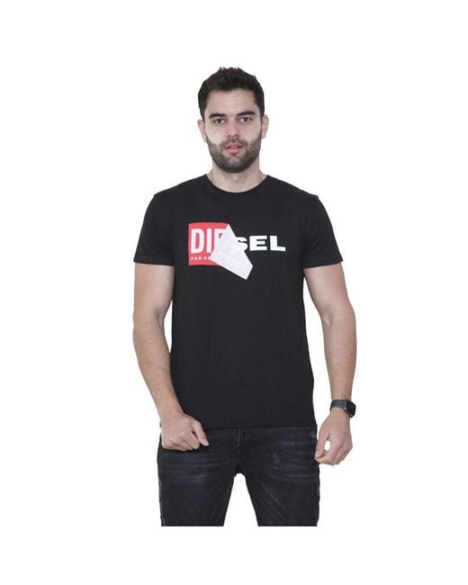 DIESEL Black Double Logo Short Sleeve T Shirt for men