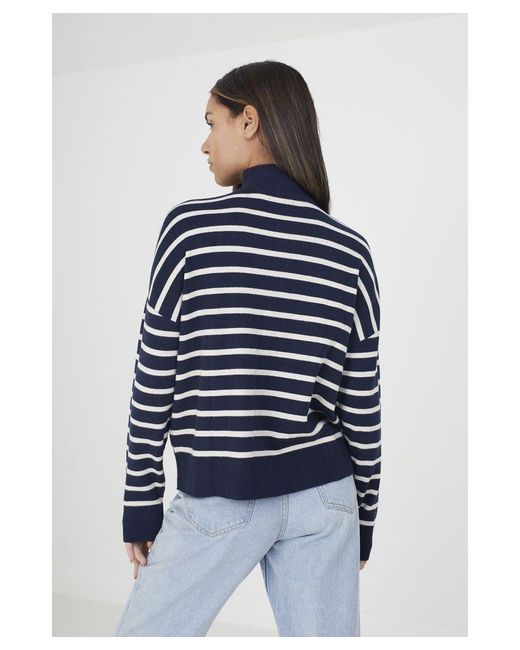 Brave Soul Blue 'Jottie' Striped 1/2 Zip Knitted Jumper