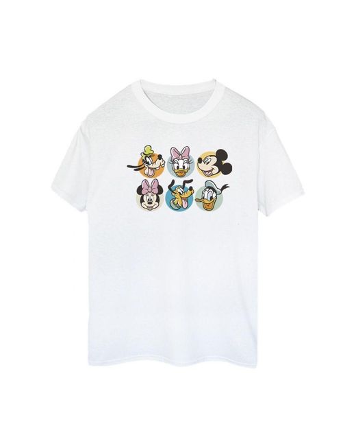 Disney White Ladies Mickey Mouse And Friends Faces Cotton Boyfriend T-Shirt ()