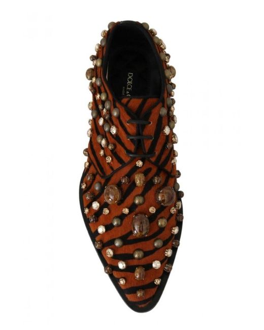 Dolce & Gabbana Brown Pony Hair Crystal Dress Broque Shoes