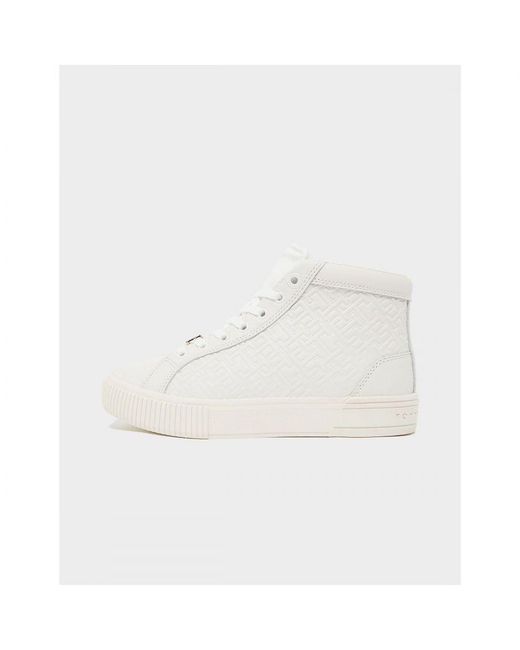 Tommy Hilfiger White S Monogram Leather High Top Trainers