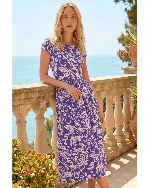 Roman Purple Abstract Print Pocket Midi Dress