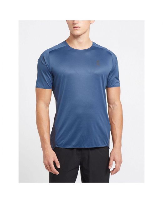 On Shoes Blue On Running Performance Short Sleeve T-Shirt for men