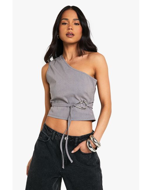 Boohoo Gray Bengaline One Shoulder Trim Detail Top
