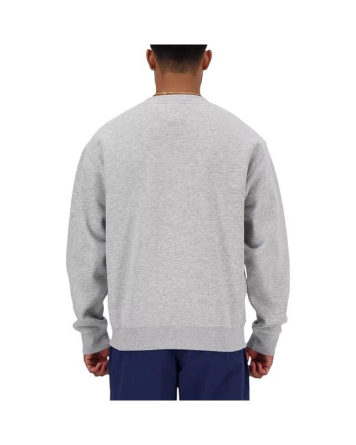New Balance Gray Fleece Sweatshirt Embroidered Logo Pullover Relaxed Fit Jumper for men