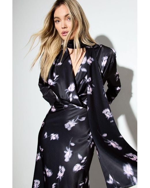 MissPap Blue Premium Floral Print Tie Neck Maxi Dress