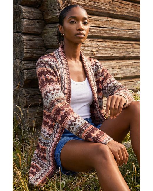 Roman Red Petite Aztec Longline Cardigan