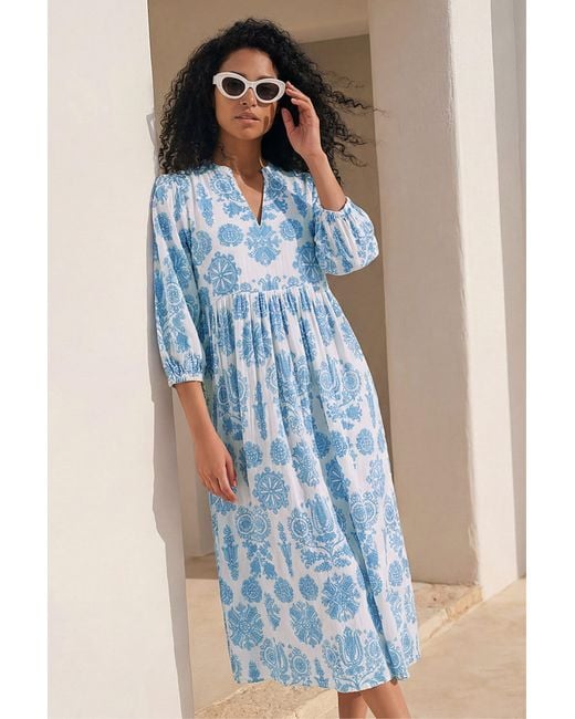 Roman Blue V-Neck Floral Shirt Dress
