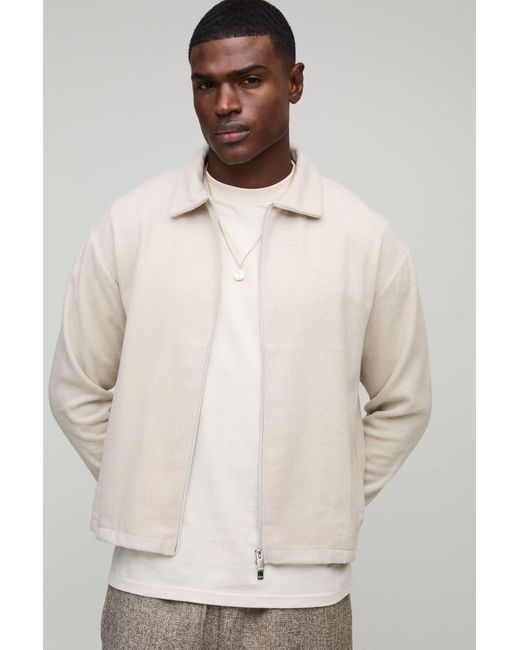 BoohooMAN Natural Oversized Brushed Texture Shirt Jacket for men