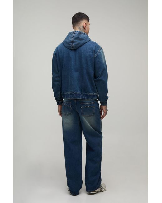 BoohooMAN Blue Tall Washed Studded Pocket Relaxed Fit Jeans for men