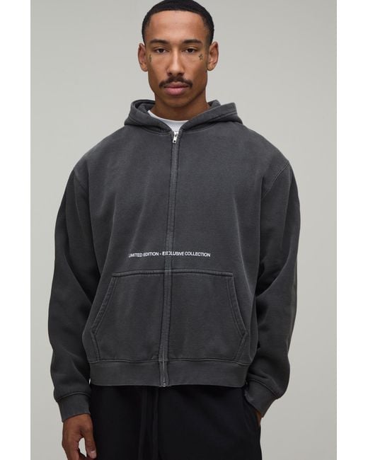 BoohooMAN Gray Oversized Boxy Limited Edition Washed Zip Through Hoodie for men