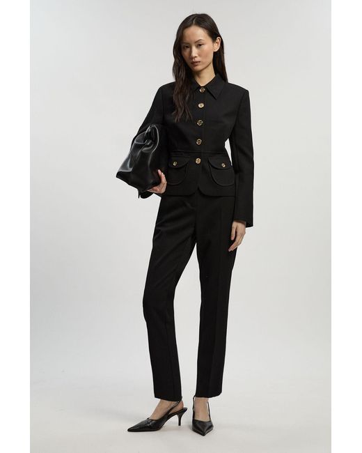 Karen Millen Black Petite Textured Compact Stretch Tailored Straight Leg Trouser
