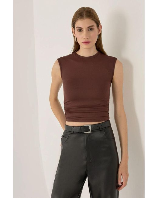 Hiccup Brown Ruffled Jersey Top