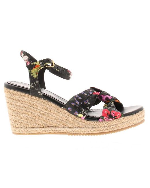 Ted Baker Metallic Sandals Cardima Espadrille Wedge Floral Printed Textile