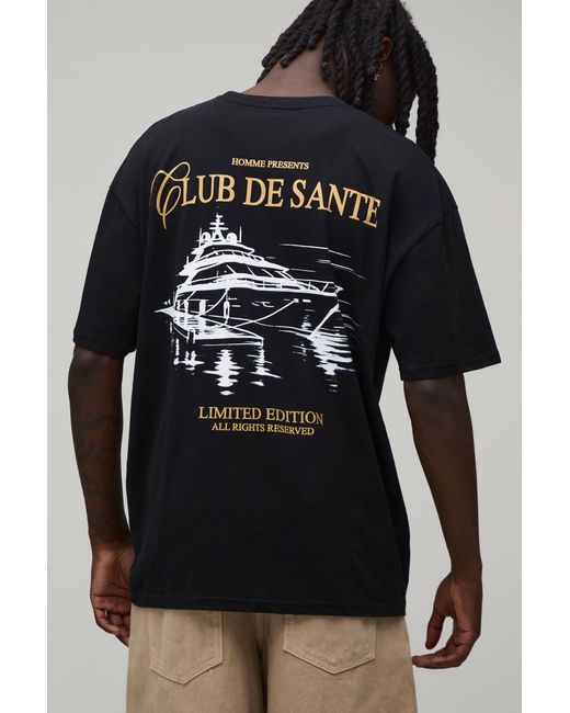 BoohooMAN Black Oversized Yacht Club De Luxe Print T-Shirt Cotton for men