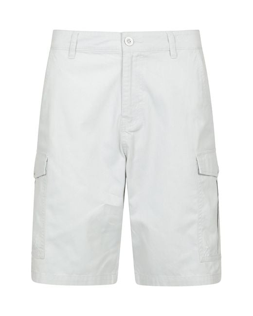 Mountain Warehouse White 'Lakeside' Twill Cotton Cargo Shorts With Multiple Pockets for men