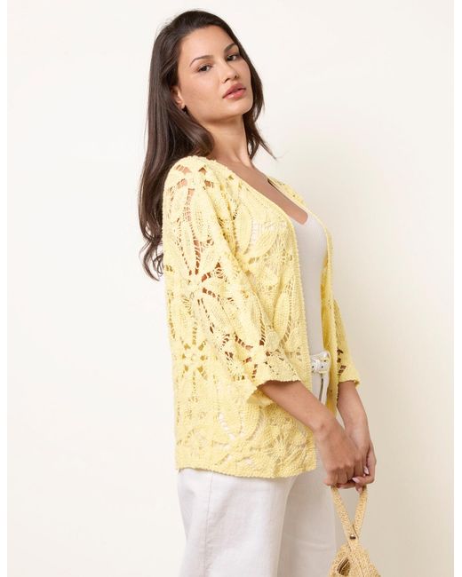Blue Vanilla Natural Crochet Tie Front Cardigan