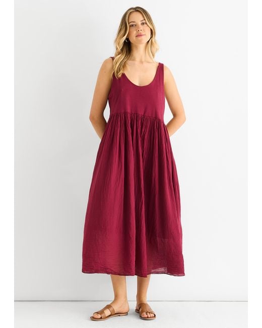Gini London Red Scoop Neck Jersey Cotton Midi Dress