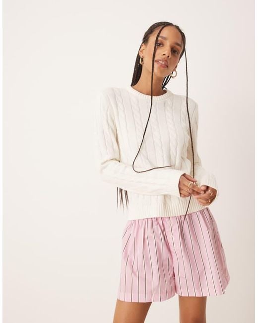 Gina Tricot Pink Cotton Blend Knit Sweater With Crew Neck