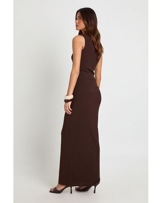 Boohoo Brown Textured Tie Waist Maxi Dress