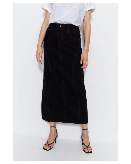 Warehouse Black Denim Panelled Maxi Skirt