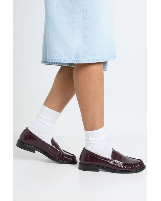 Boohoo Blue Patent Ruched Loafers