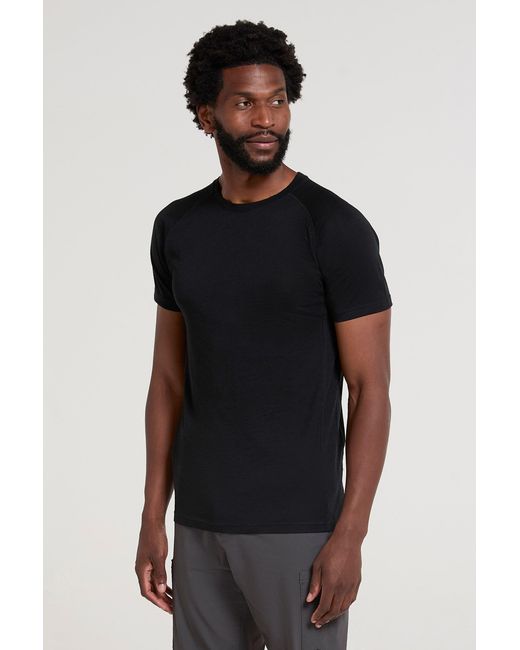 Mountain Warehouse Black 'Summit' Merino Baselayer T-Shirt Casual Short Sleeve Crew Neck Tee Top for men