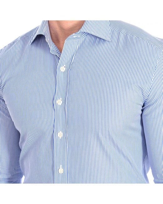 Café Coton Nauwsluitend Overhemd Met Lange Mouwen Orlando4 in het Blue voor heren