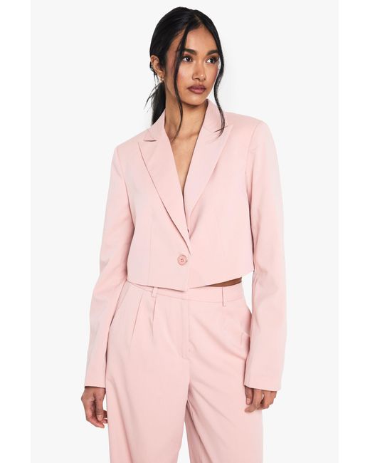 Boohoo Pink Tailored Woven Occasion Crop Blazer