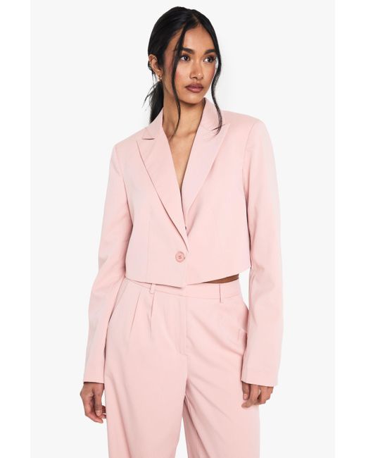 Boohoo Pink Tailored Woven Occasion Crop Blazer