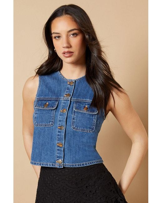 Oasis Blue Denim Waistcoat With Patch Pockets
