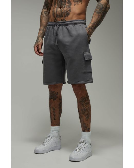 BoohooMAN Gray Tall Basic Relaxed Fit Cargo Jersey Short for men