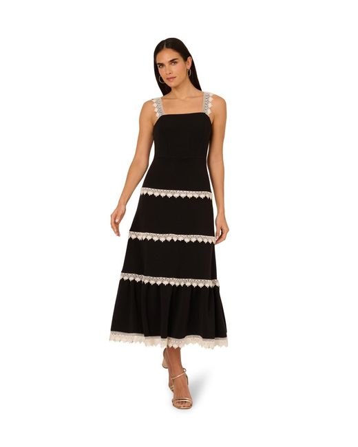 Adrianna Papell Black Knit Crochet Trim Dress