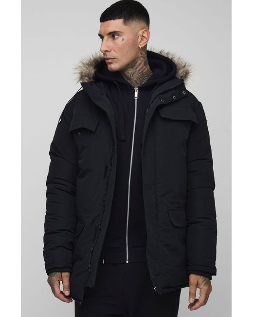 BoohooMAN Blue Tall Faux Fur Hooded Arctic Parka Jacket for men