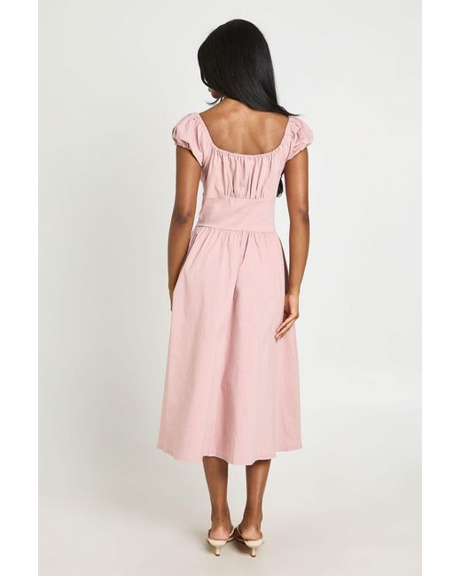 Boohoo Pink Volume Sleeve Milkmaid Midaxi Dress