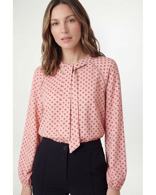 Wallis Pink Petite Polka Dot Woven Tie Neck Overhead Shirt