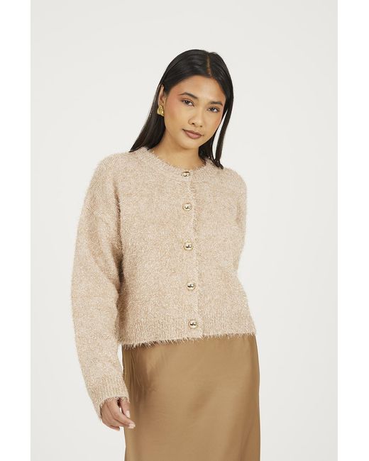 Brave Soul Natural Fluffy Tinsel Knit Cardigan