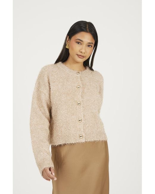 Brave Soul Fluffy Tinsel Knit Cardigan in Natural Lyst UK