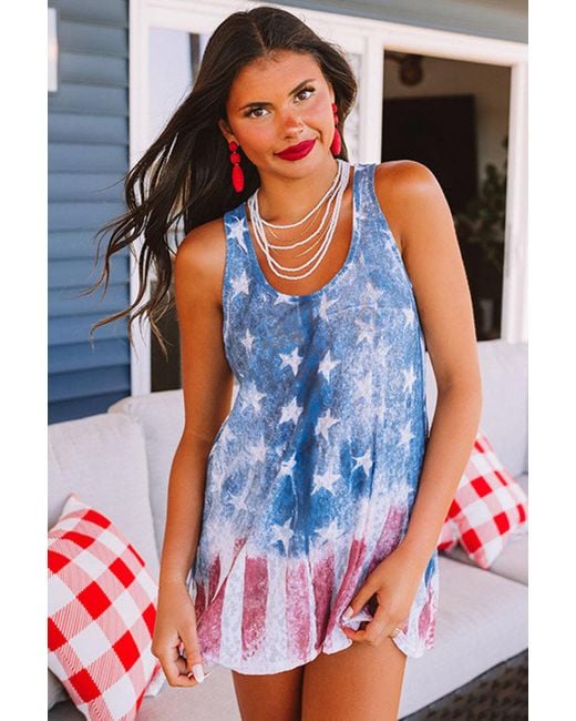 Azura Exchange Amerikaans Vlag Tanktop Versleten Stijl in het Blue