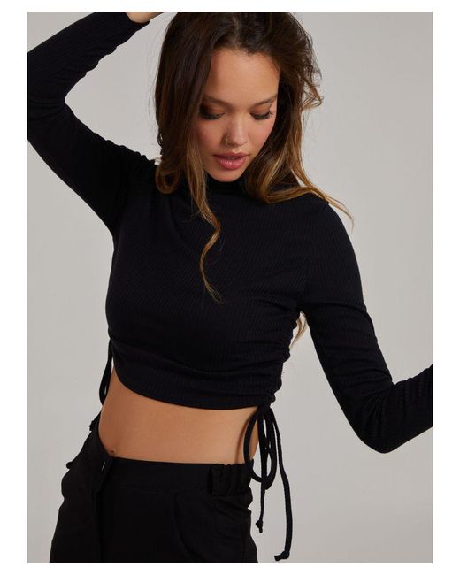 Pink Vanilla Black Ruched High Neck Side Top