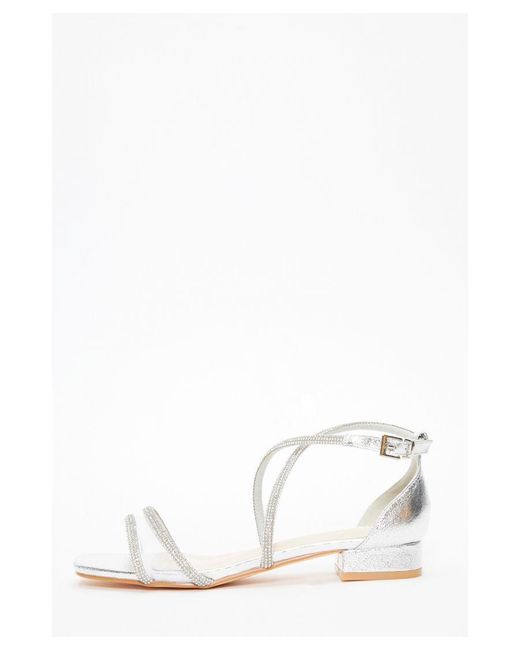 Quiz White Faux Leather Diamante Strappy Flat Sandals