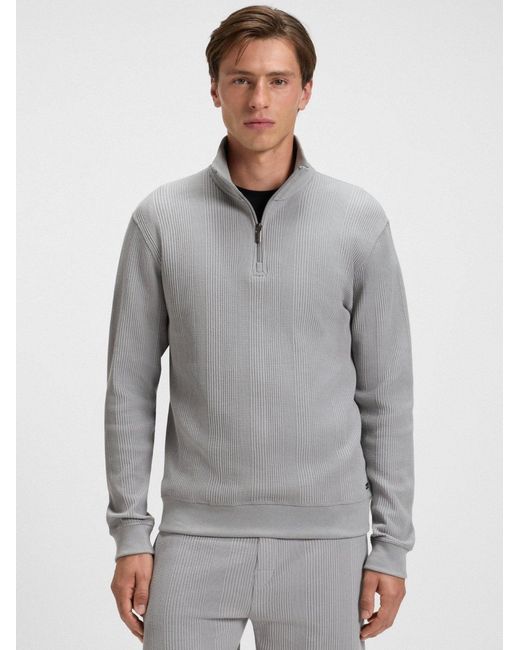 Boss Gray Light Pastel Structure Quarter Zip Sweatshirt for men