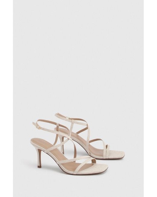 Boohoo Brown Linen Strappy Crossover High Heels