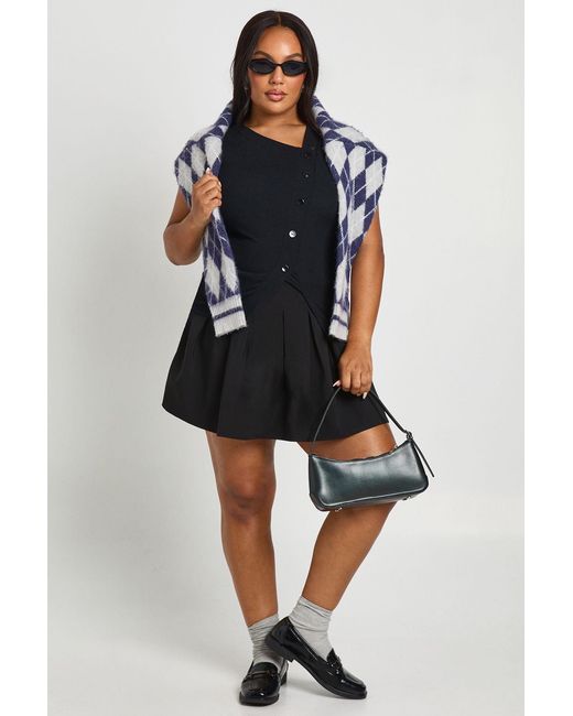 Boohoo Black Plus Asymmetric Button Down Cap Sleeve Top