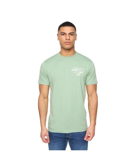 Henleys Green Hentitled Cotton T-Shirt (Sage) for men