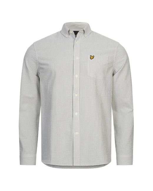 Lyle & Scott Gray Long Sleeve Seersucker Strike Shirt Cotton for men